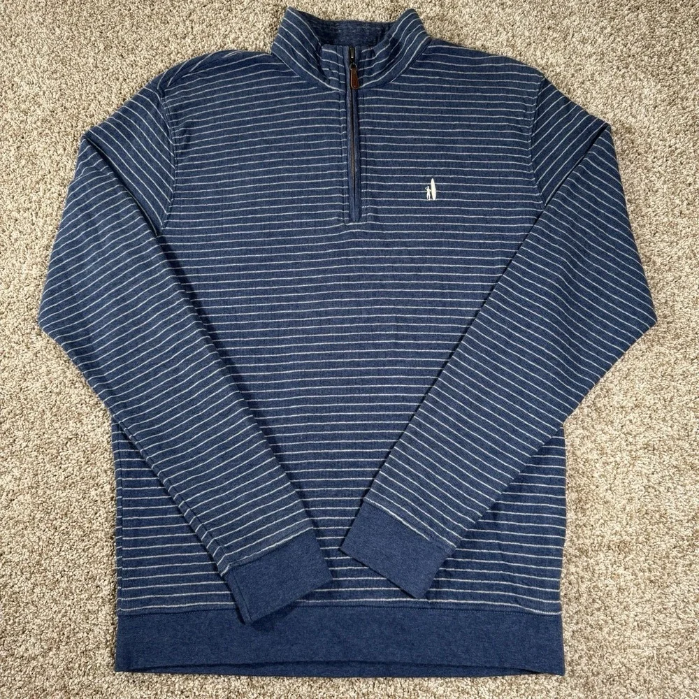 Johnnie O Mens Size S Surf Golf Blue Stripe‎ Emmett 1/4 Zip Long Sleeve Pullover